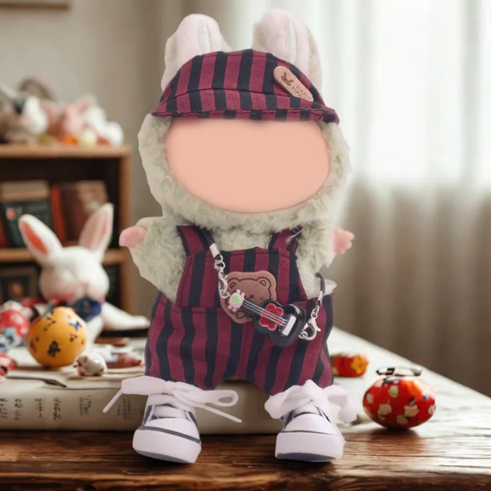 Cappello a righe + vestiti, vestiti per bambole alla moda e alla moda, cuffie, accessori per bambole con fotocamera, per vestiti labubu, bambola di peluche da 17 cm, regali per ragazze