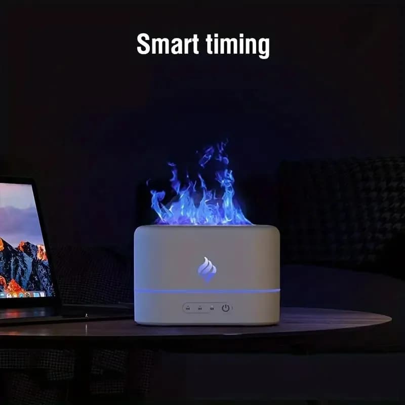 Umidificatore ad ultrasuoni con simulazione di fiamma a 7 colori, aromaterapia e illuminazione - Diffusore di oli essenziali alimentato tramite USB per la camera da letto