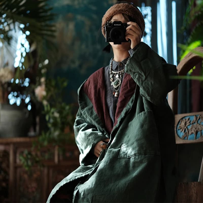 Trench da donna oversize in cotone e lino Nuovo arrivo 2025 Autunno stile vintage grandi tasche giacche lunghe femminili larghe M2008