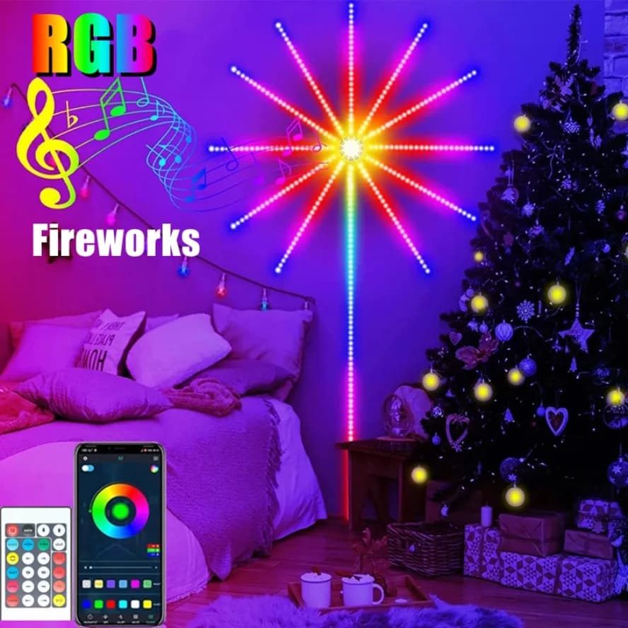 Nuovo USB RGBIC Fuochi d'artificio Luce di striscia LED intelligente Bluetooth APP Controllo 5V Striscia al neon Festa di Natale Musica Decorazione della camera da letto Luce
