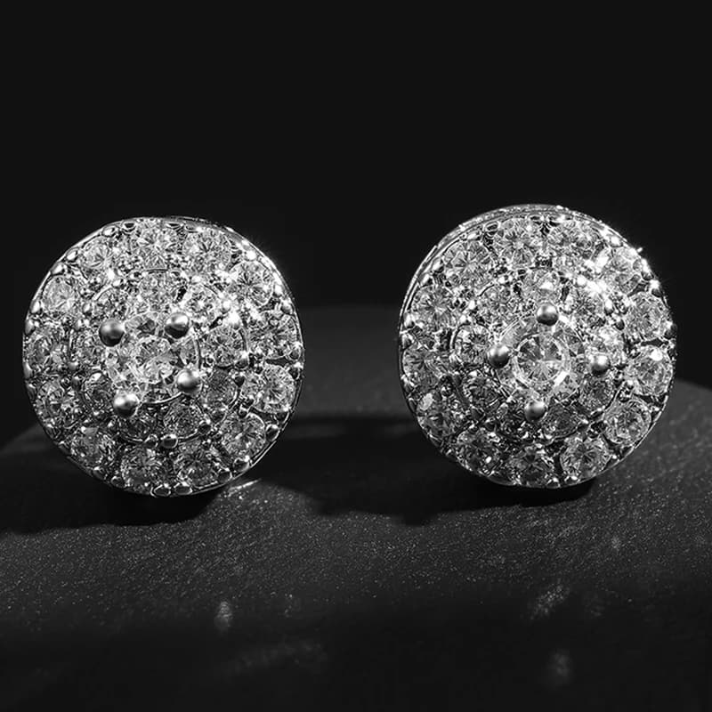 TrendMen Hiphop Rock Round Copper Earrings with zircons for Men Boy Silver Color Metal Crystal Earrings Gifts for Party Ear Jewels