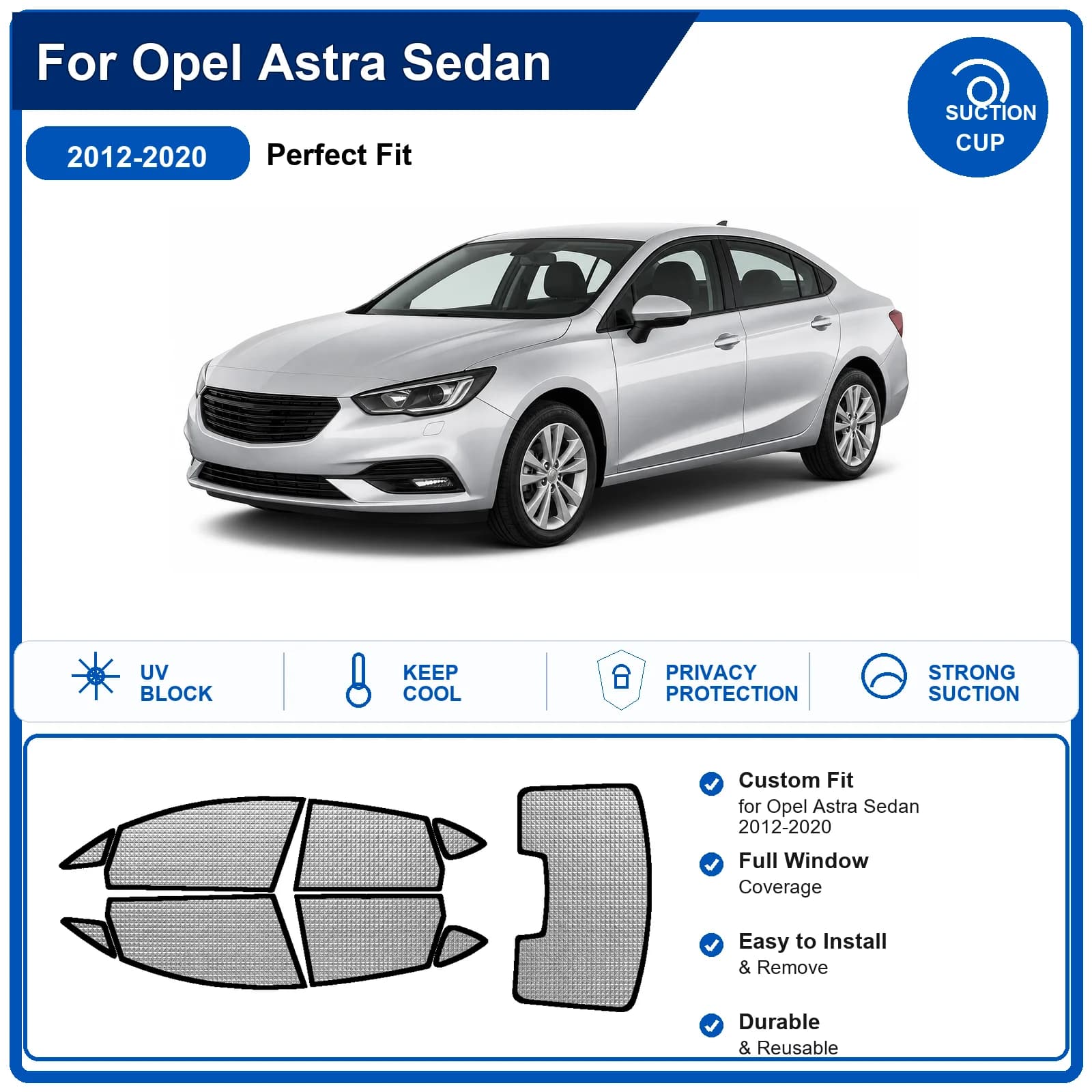 For Opel Astra Sedan 2012-2020 Custom Full Set Windshield Sun Shade Aluminum Foil Heat Insulation Anti UV Foldable