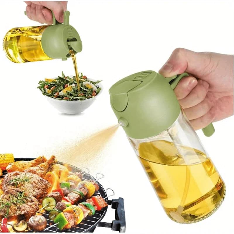 Dispenser e Spruzzatore di Olio con Manico e Leva a Singolo Tocco - Dispenser di Olio 2-in-1 per Friggitrice ad Aria, Barbecue, Condimenti per Insalate, Marinature
