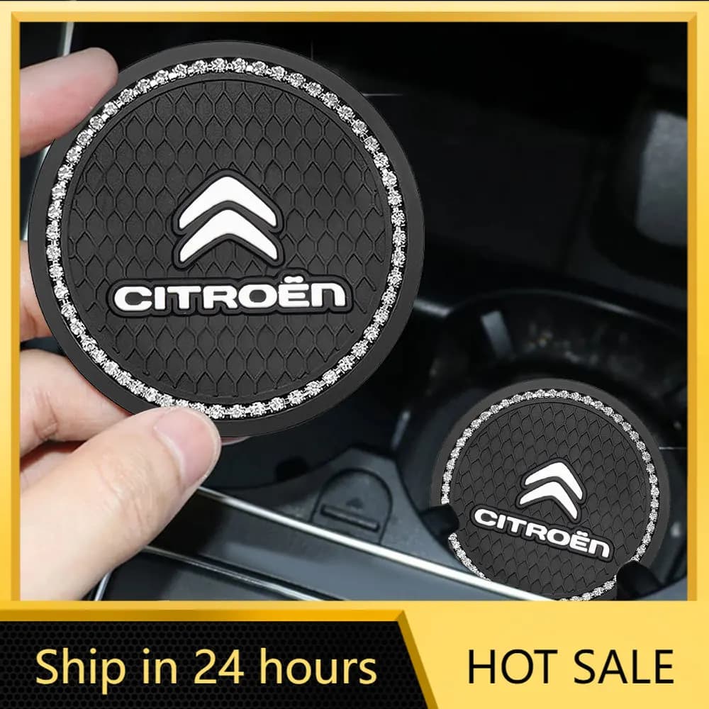 Car Sticker 2pc Car Water Coaster Holder Anti-slip Diamond Rubber Mat Car Accessories For Citroen C1 C2 C3 Aircross C4 C4L C-ELY