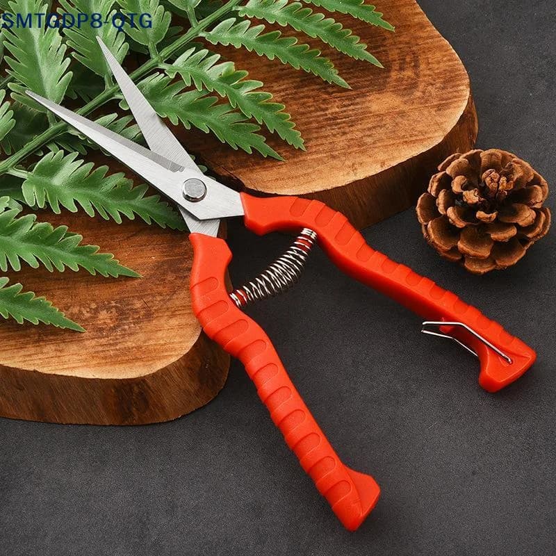 Hot 1Pcs Stainless Steel Garden Pruning Shears Non Slip Red Handles Spring Loaded Design For Trimming Plants Home Gardening Use
