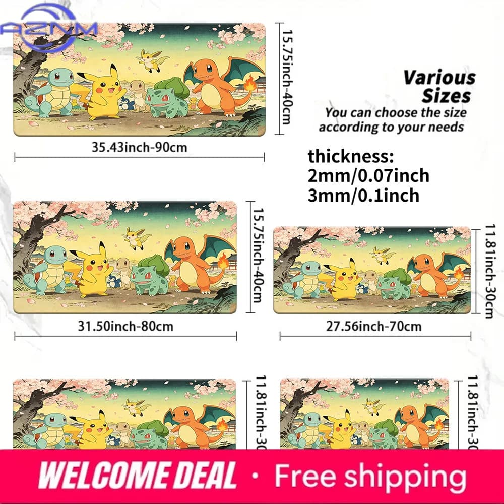 Pokemon Starters Cherry Blossom Ukiyo-e Tappetino da scrivania da gioco Tappetino per mouse lavabile antiscivolo