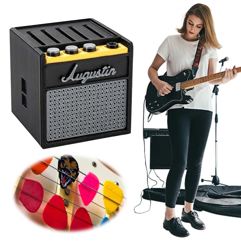 Plectrum Holder 3D Printed Amp Speaker Guitar Pick Holder Box Organizer Storage Case for Bass Electric Acoustic Guitars Ukulele