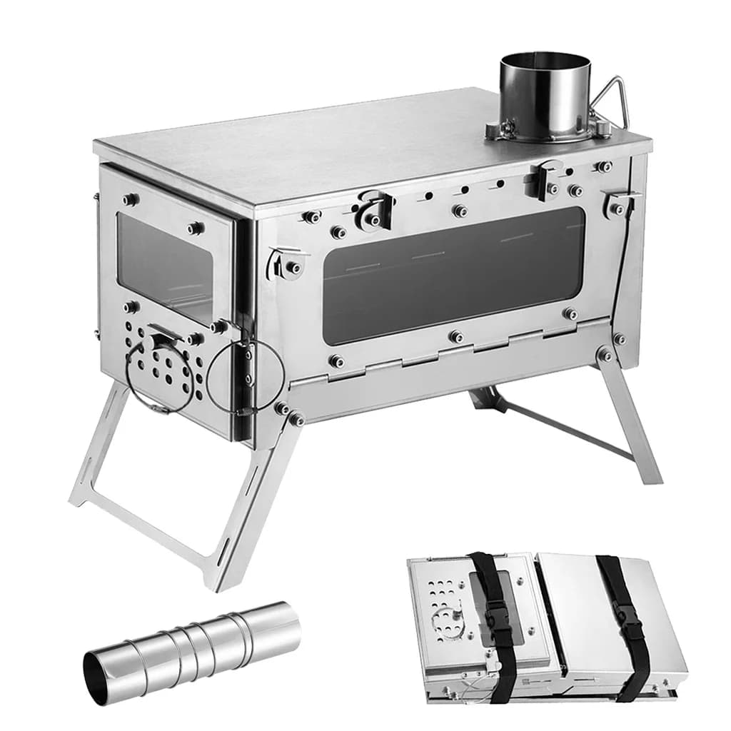 DANCHEL OUTDOOR T2 Titanium alloy firewood portable folding stove for tent Wood window and fireplace Camping kitchen Hiking