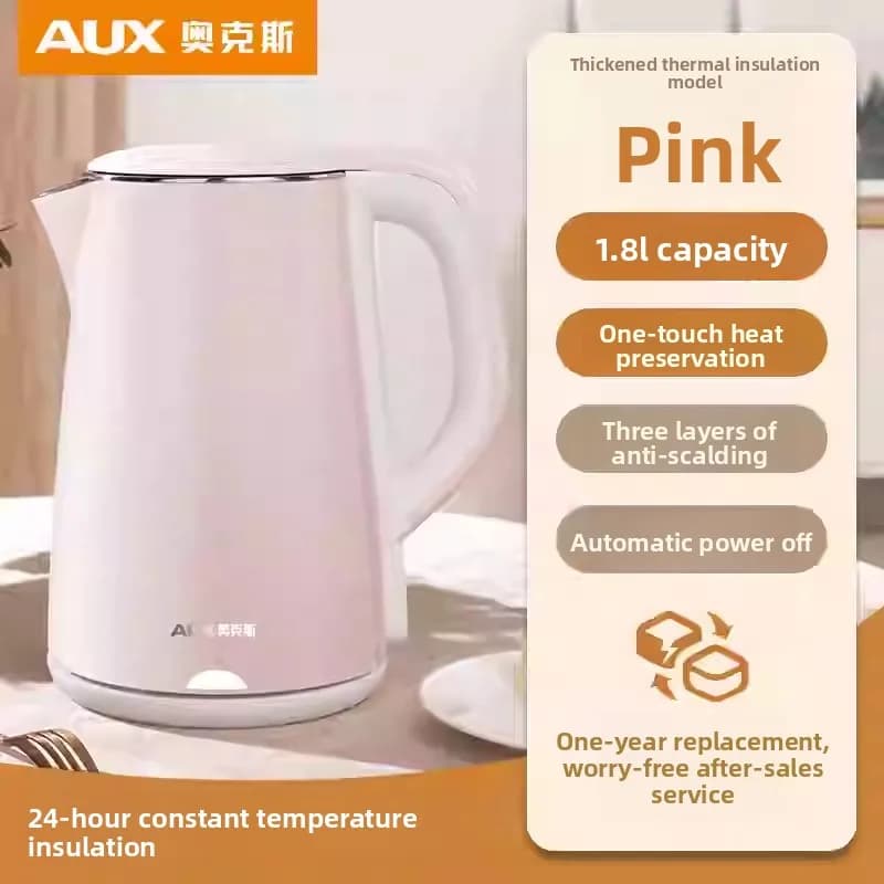 Bollitore Elettrico AUX 220V in Acciaio Inox, Riscaldamento Rapido, Funzione Mantenimento Calore, per Casa e Ufficio