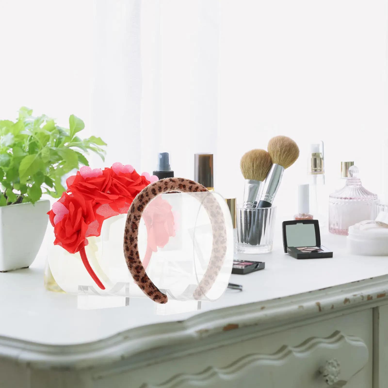 Espositore in acrilico trasparente per fasce per capelli, porta elastici, organizer per fermagli, porta cuffie, porta gioielli, supporto da toeletta