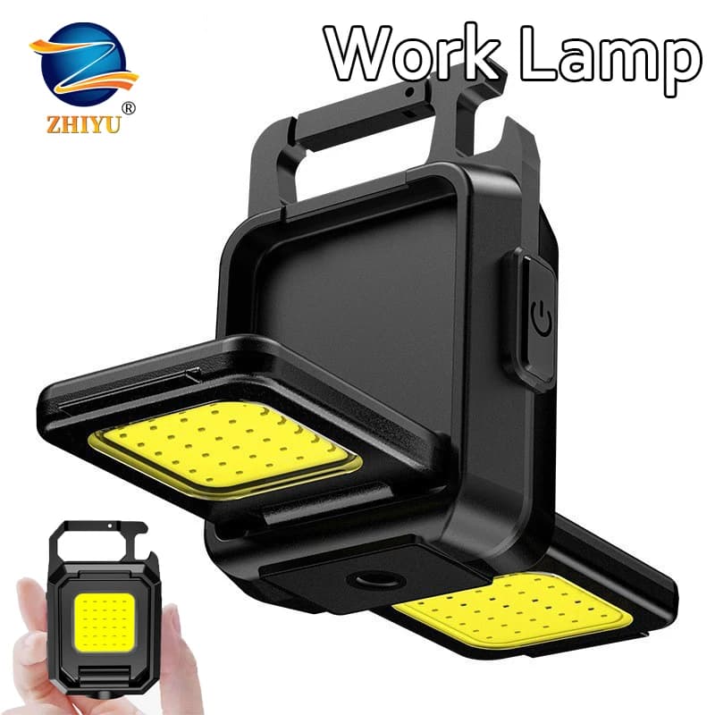 Mini LED Flashlight Keychain Light Double COB Lights USB Rechargeable Work Lights Outdoor Camping Lantern Magnet Work Light