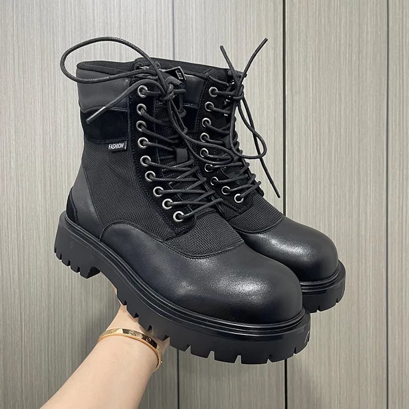 Stivali con plateau per banchetti da festa casual da uomo in stile inglese, scarpe di tela traspiranti, stivali da cowboy robusti, belli botas da moto maschili