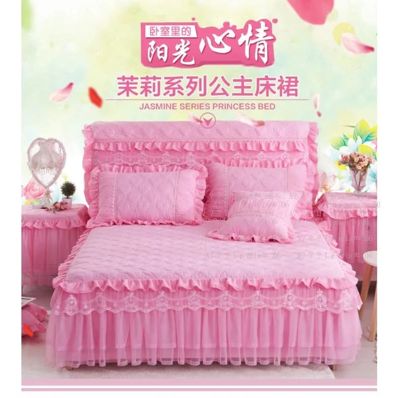 Quilted Bed Skirt Thick Mattress Cover Korean Princess Non-Slip Cotton Bed Sheet Single Piece