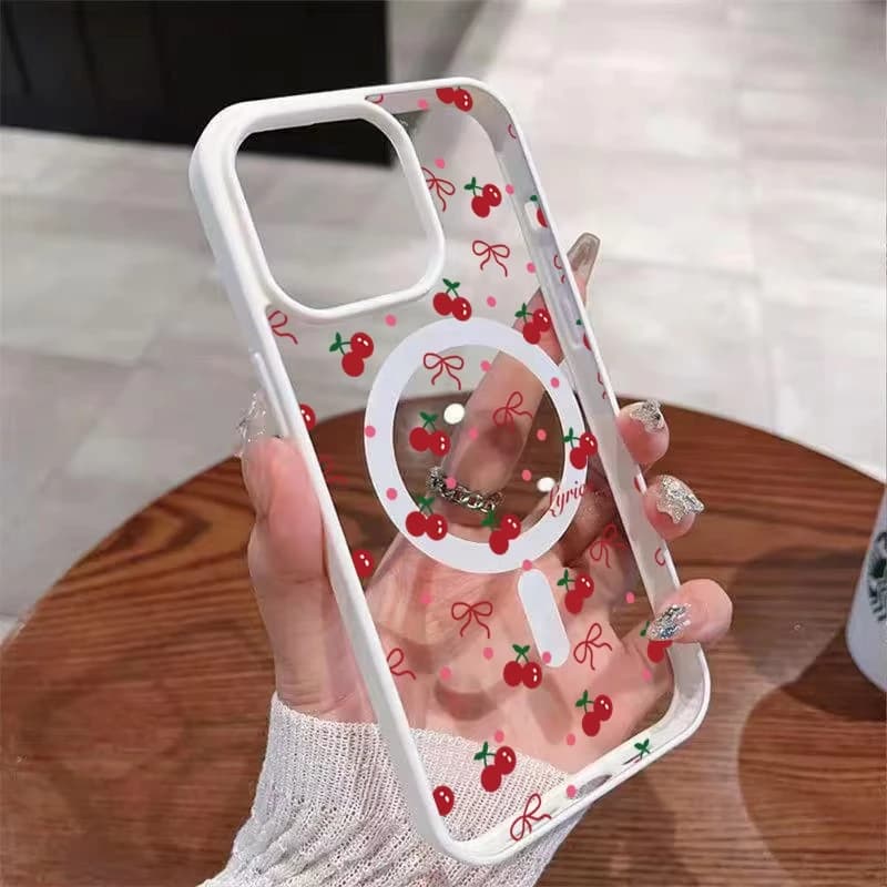 Red Cherry Printed Magnetic Phone Case For iPhone 17 16 15 14 13 12 Pro Max Mini X XS XR 14 Plus 16E 17Air Clear Hard Cover
