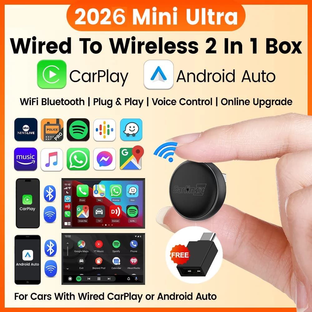 Mini Ultra 3 Kowankit Wireless Android Auto & CarPlay Adapter 2.4Ghz&5Ghz WiFi BLE Auto Connect OTA Upgrade Mini Smart Car Box