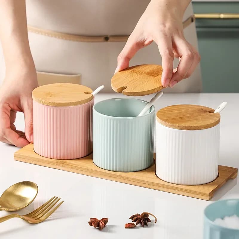 Vaso per condimento in ceramica, scatola per condimento, bottiglia per condimento, Macarons, agitatore per sale, grani di pepe, Set da cucina