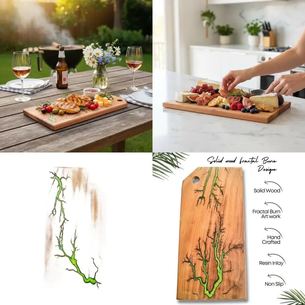 16 x 8 inch Green Acacia Fractal Sauce Table - Elegant Flow and Cutting Tray for Retaining