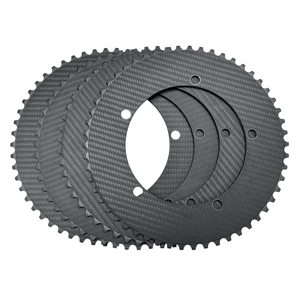 BALUGOE corona in fibra di carbonio BCD 144mm 49T-64T Catena manovella a 5 fori bicicletta a scatto fisso bicicletta TT ingranaggio unidirezionale