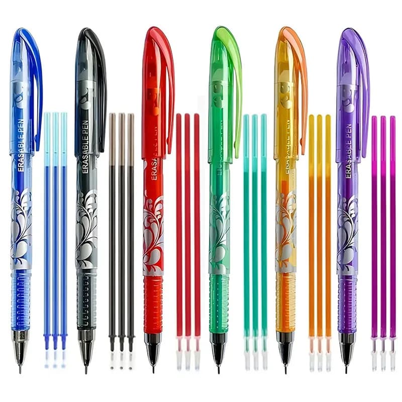 Set da 24/30 Pezzi di Penne Gel Cancellabili Multicolore, Punta Fine 0.5mm, 6 Colori, Ricariche d'Inchiostro, Impugnatura Lavabile, Cancelleria per Ufficio, Penne Cancellabili
