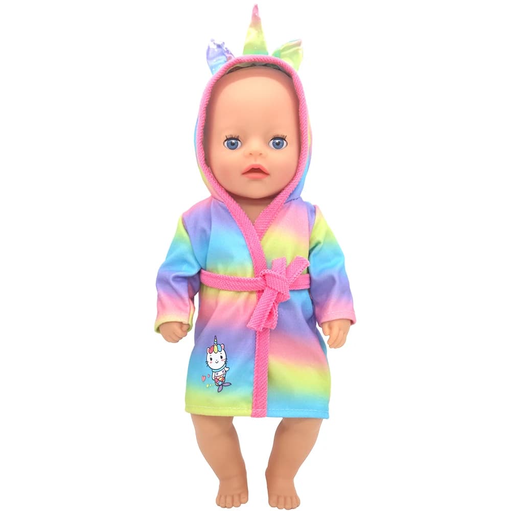 Abito con motivo arcobaleno per bambola da 14 pollici, accappatoio con cappuccio in poliestere, accessorio per abbigliamento per bambole, senza bambola