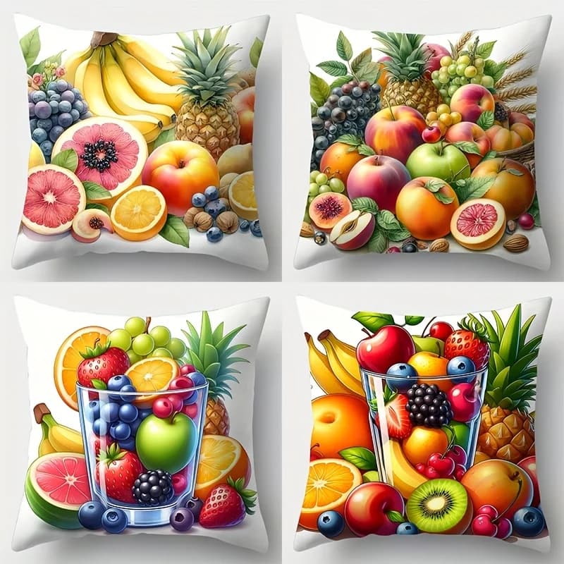 4 Pcs Fruit Print Pillow Covers Double-sided Cushion Cases Home Decor Sofa Waist Cushions No Insert