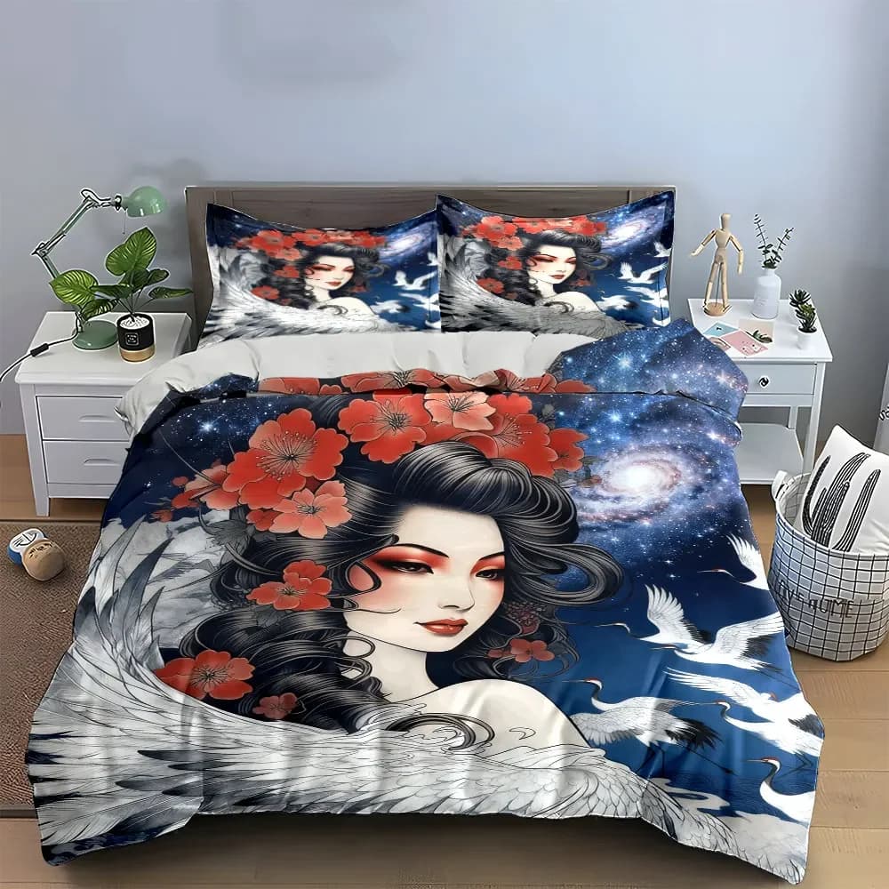 "Floral Crane Art Decor Set" Soft Comfortable Duvet Cover Bedding Set Included 1*Duvet Cover & 2*Pillowcases, gift