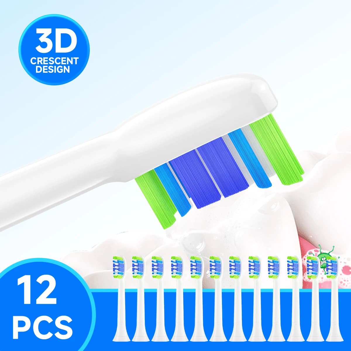 12-piece electric toothbrush spare heads compatible with Philips Sonicare spare heads with snap handles