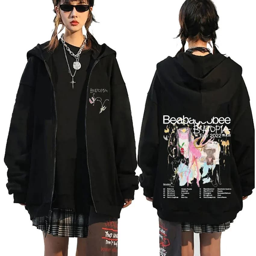 Beabadoobee Beatopia Tour Felpa con cappuccio con cerniera Uomo Donna Moda Estetica Giacca con zip Felpa con zip oversize in pile casual maschile
