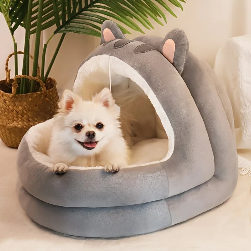Letto per animali semi chiuso per tutte le stagioni con rivestimento floreale rimovibile - Letto ortopedico lavabile per cani e gatti, base antiscivolo