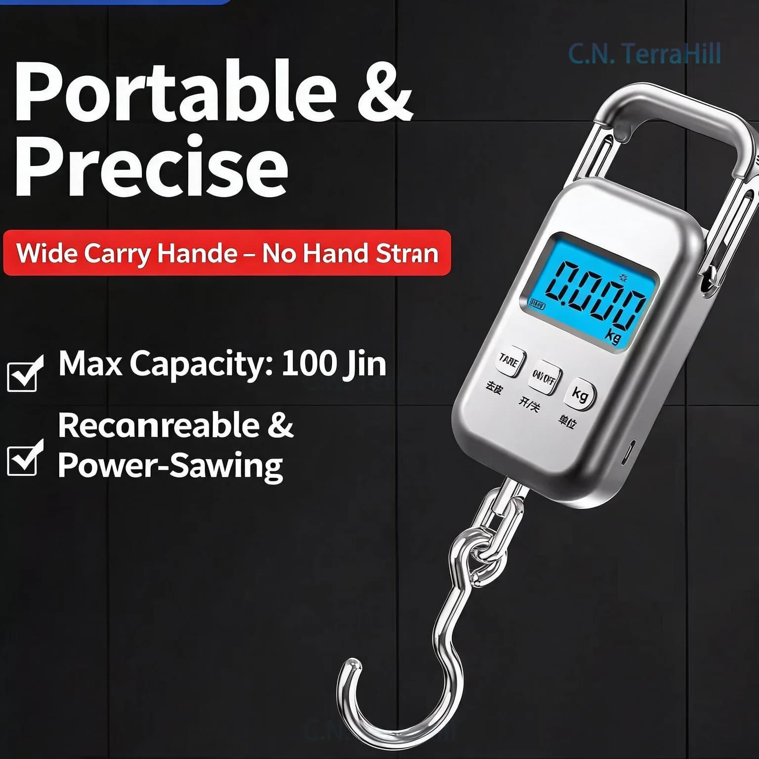 Portable Electronic Scale 50KG High Precision Hanging Luggage Scale for Travel Home Kitchen Fishing