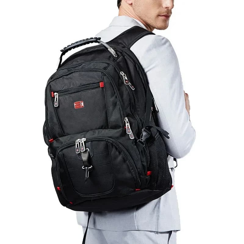 Zaino da viaggio svizzero multifunzionale durevole da 17 pollici per laptop, borsa da viaggio per college con porta di ricarica USB resistente all'acqua