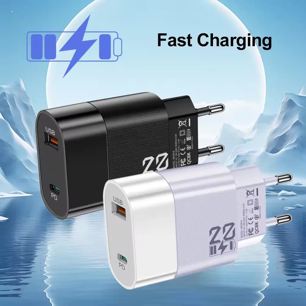 Caricabatterie USB C 20W Ricarica Rapida per Telefoni Cellulari, Caricatore PD Tipo C, Quick Charge 3.0, Adattatore da Muro EU/US per iPhone 15 Samsung Xiaomi