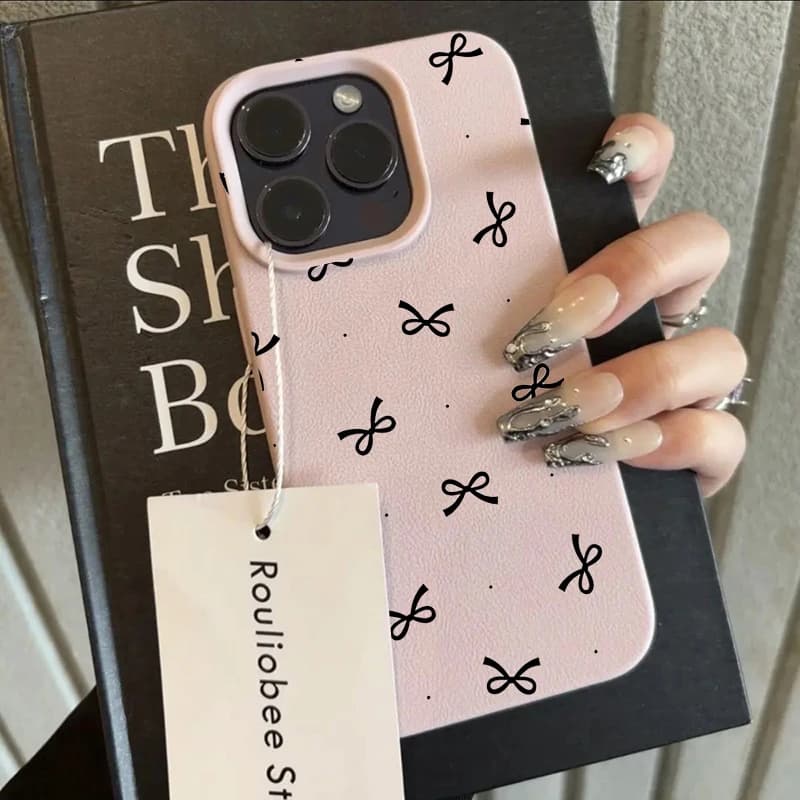 Point Cute Bow Silicone Phone Case For iPhone 13Pro Max 17 15 16 14 12 11 Pro Max Pro 16E Plus Shockproof Lichee Pattern Cover