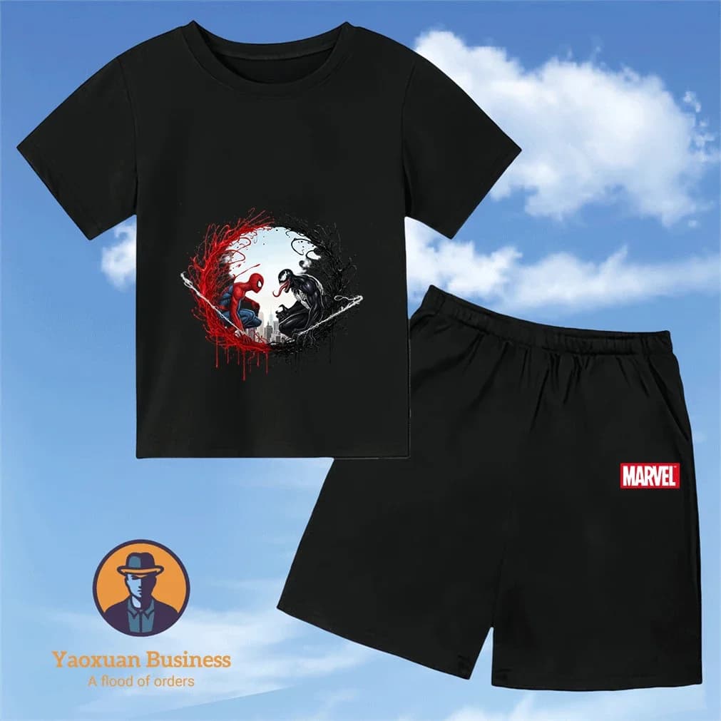 Set Casual 2 Pezzi per Bambini 2026 con Stampa Spider-Man Marvel Anime, Comodo da Indossare in Estate
