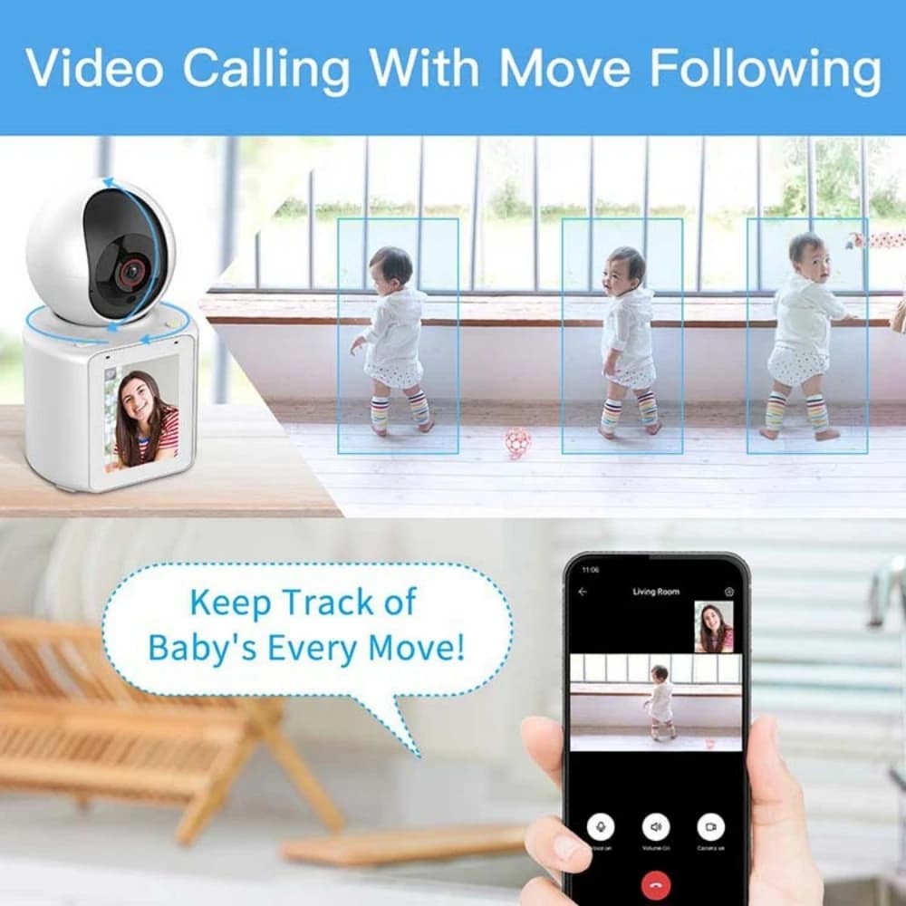 Telecamera IP 4K 2MP a Doppia Lente e Doppio Schermo, Telecamera di Sicurezza CCTV WiFi, Monitor per Bambini, Tracciamento Automatico, Videocamera di Sorveglianza