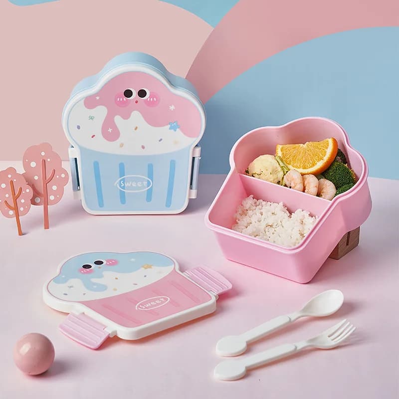 Simpatica scatola per il pranzo Bento scolastica, contenitore per il pranzo in plastica portatile per bambini, ragazze, panini, scaldavivande, scomparti