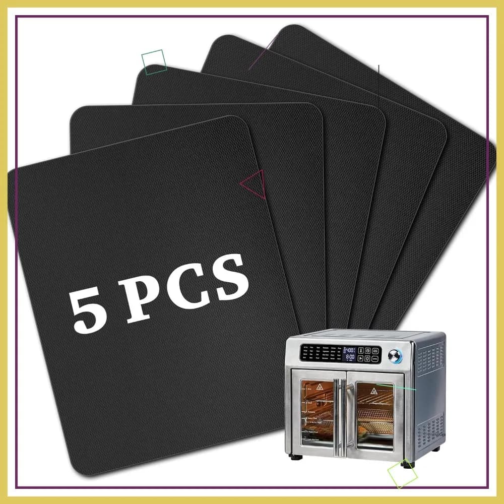 5 Tappetini in Teflon per Forno, Rivestimento per Friggitrice ad Aria da 26 QT con Porta Francese 360, Rivestimenti Riutilizzabili per Friggitrice ad Aria