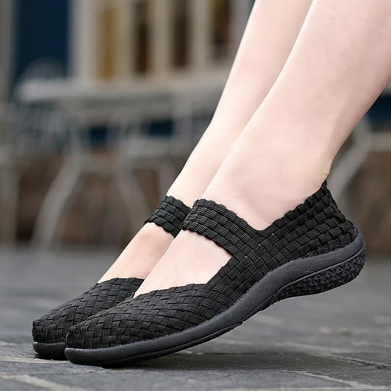 Scarpe basse da donna primavera estate, slip-on, moda donna, scarpe nere intrecciate, traspiranti, mocassini casual, taglie grandi 35-42