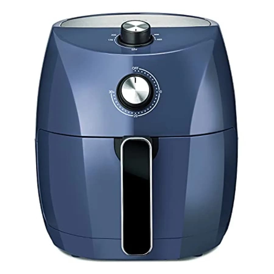 Friggitrice ad Aria Manuale da 3.7QT per Uso Domestico, in Acciaio Inossidabile/Blu, Riscaldamento Rapido e Cottura Senza Olio per Cibi Rapidamente Cucinati, Sani e Uniformemente Pronti