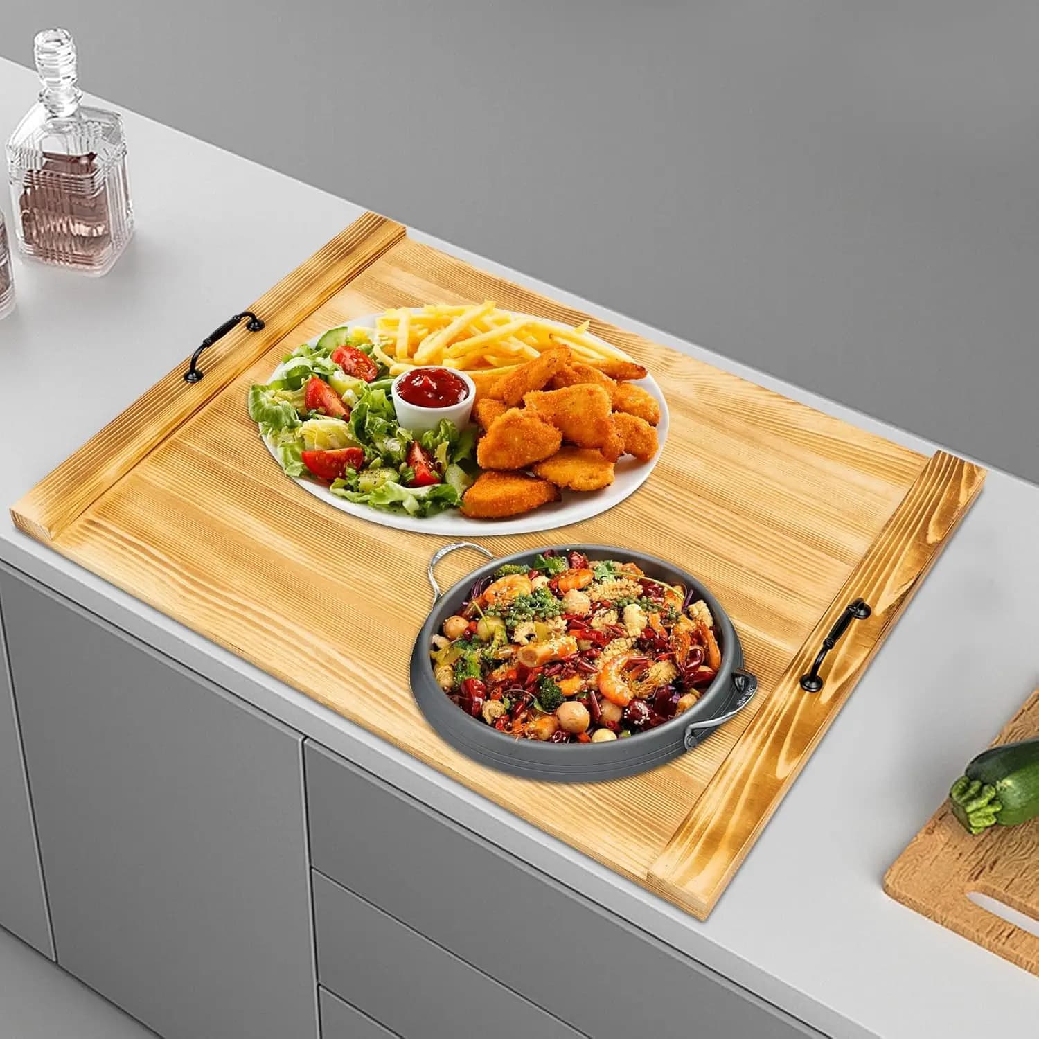Tagliere rettangolare con manico 30x22x1,2 pollici - Tagliere da cucina multiuso, vassoio da campeggio, copertura per fornello