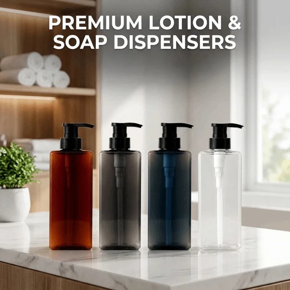 Dispenser di Sapone da 400/500ml, Flacone Vuoto con Pompa Quadrata, Ricaricabile per Shampoo, Ideale per Viaggi e Doccia