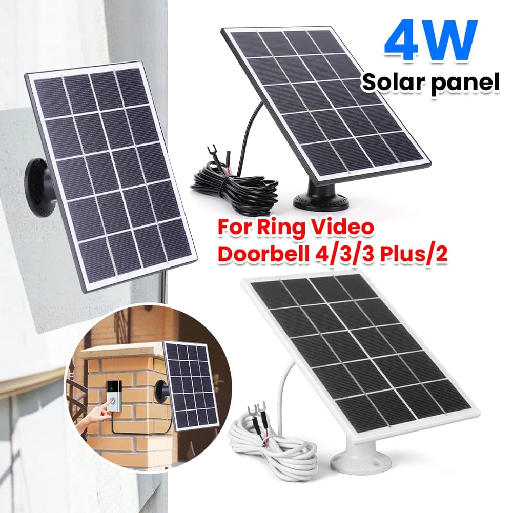 Pannello solare da 4 W per campanello ad anello Cavo di ricarica da 9,8 piedi Caricatore da pannello solare 360 ° Supporto da parete regolabile per Ring Video Doorbell 4