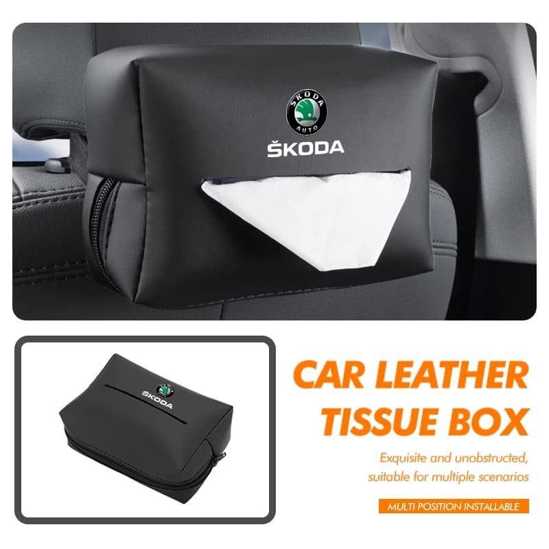 For Skoda Car Tissue Box Cover Seat Back Hanging Type Tissue Storage Case Kodiaq Fabia Kamiq Karoq Octavia 2 3 Rapid Scala