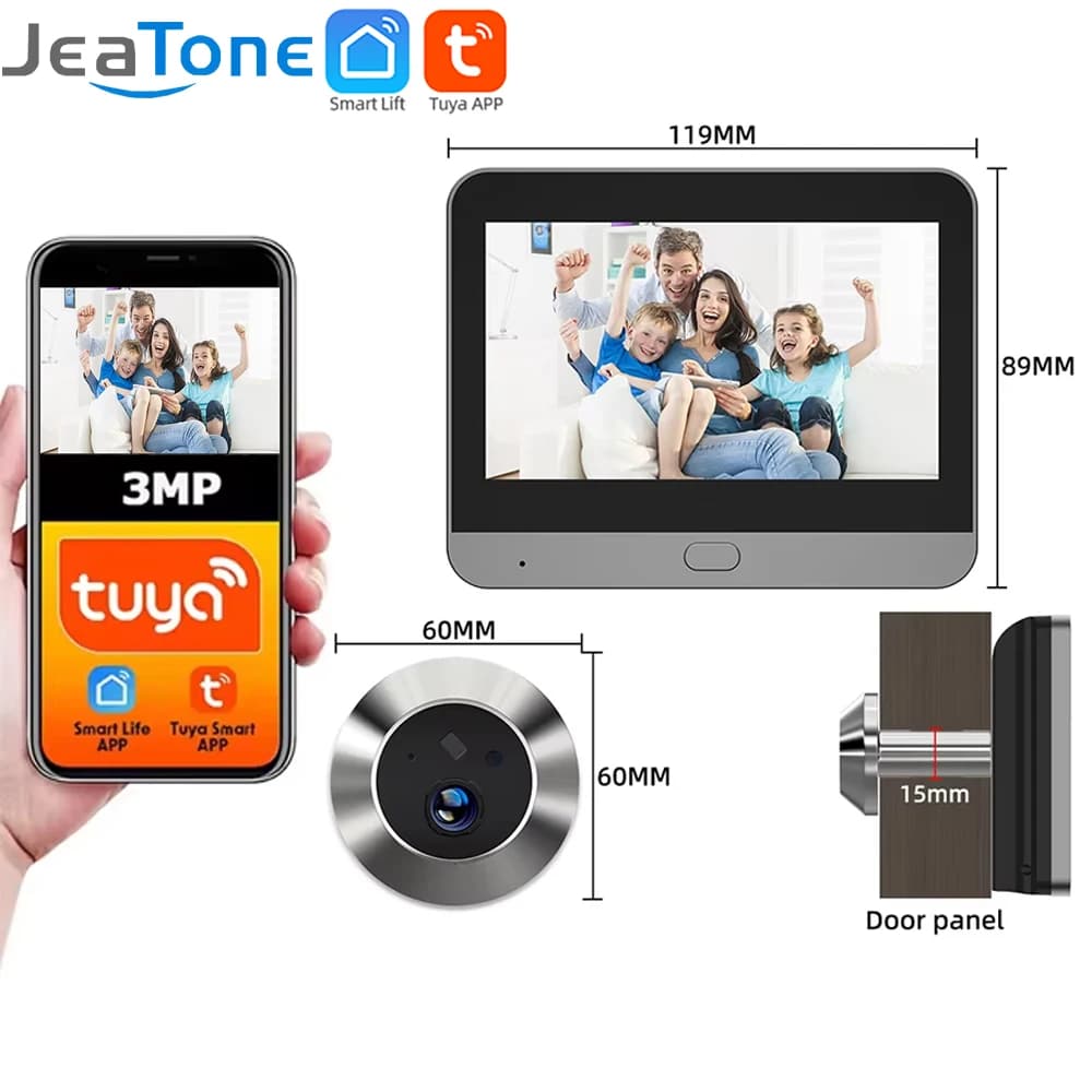 Spioncino Digitale WiFi Tuya Smart da 5000mAh con Schermo da 4,3 Pollici, 3MP, Angolo di Visione Ampio 130°, Rilevamento IR PIR, Videocitofono