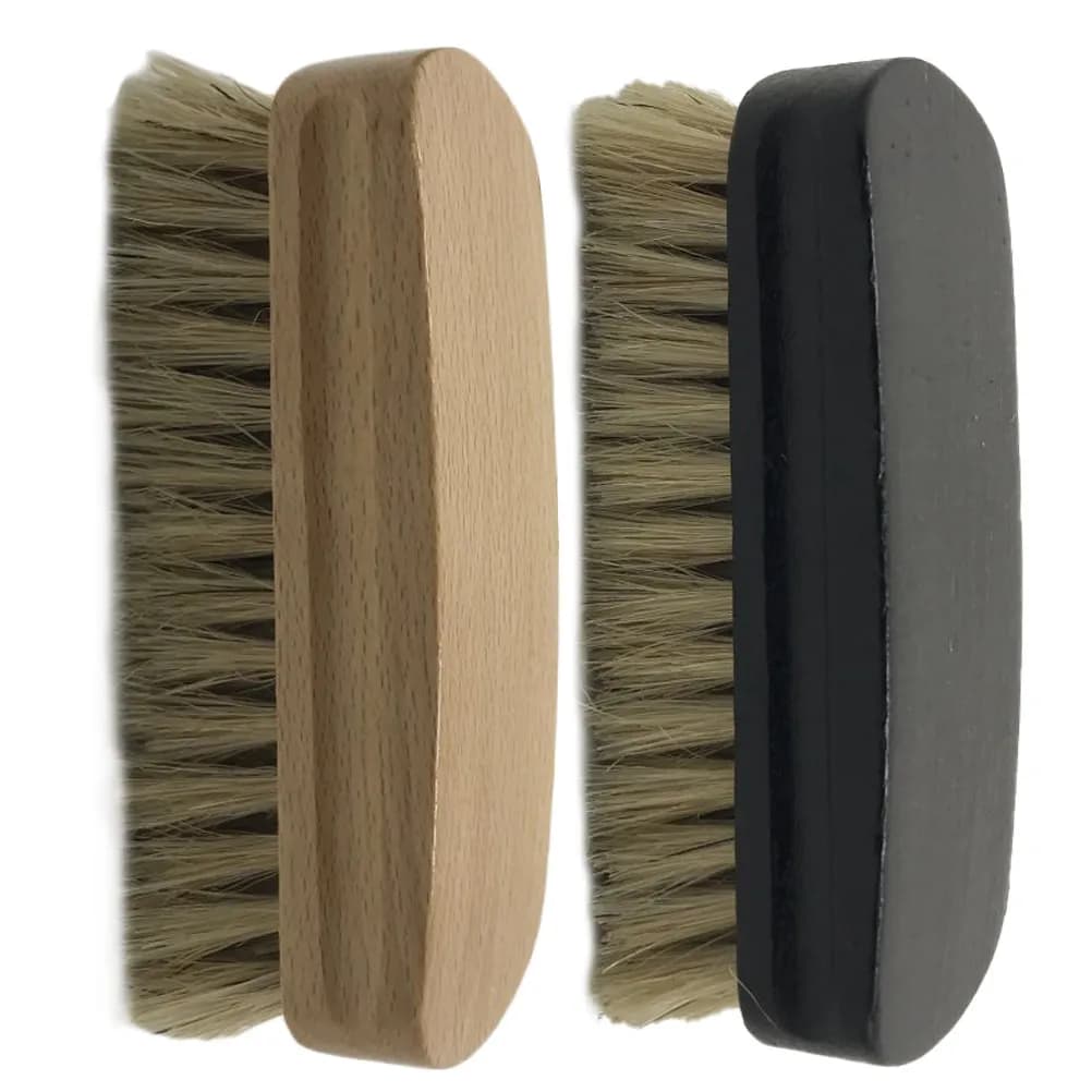 2 Spazzole Premium con Manico in Legno e Setole in Crine di Cavallo per Pulire, Lucidare e Rimuovere la Polvere da Stivali, Sneakers e Scarpe in Tela