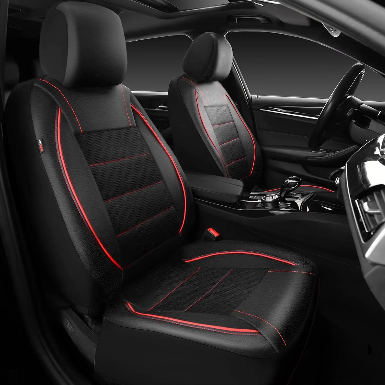 Coprisedili Universali in Pelle per Auto, Impermeabili e Compatibili con Airbag, Design Nero e Rosso