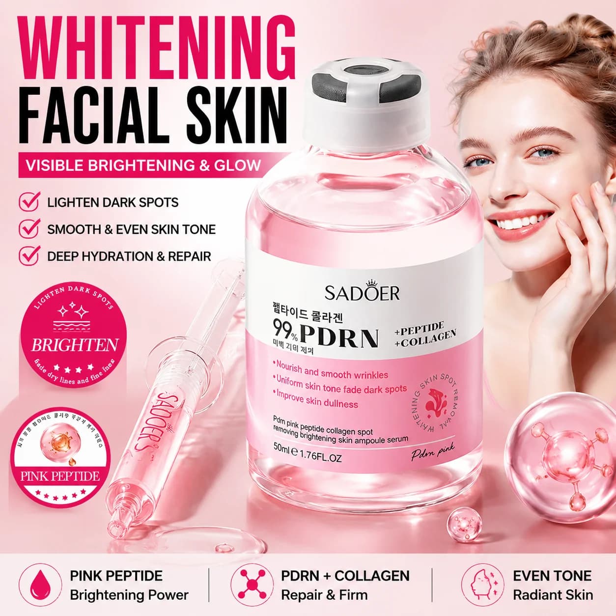 Pink Peptide Collagen essence Moisturizing Wrinkle Preventing Wrinkle Anti aging Whitening Facial essence Facial Skin Care
