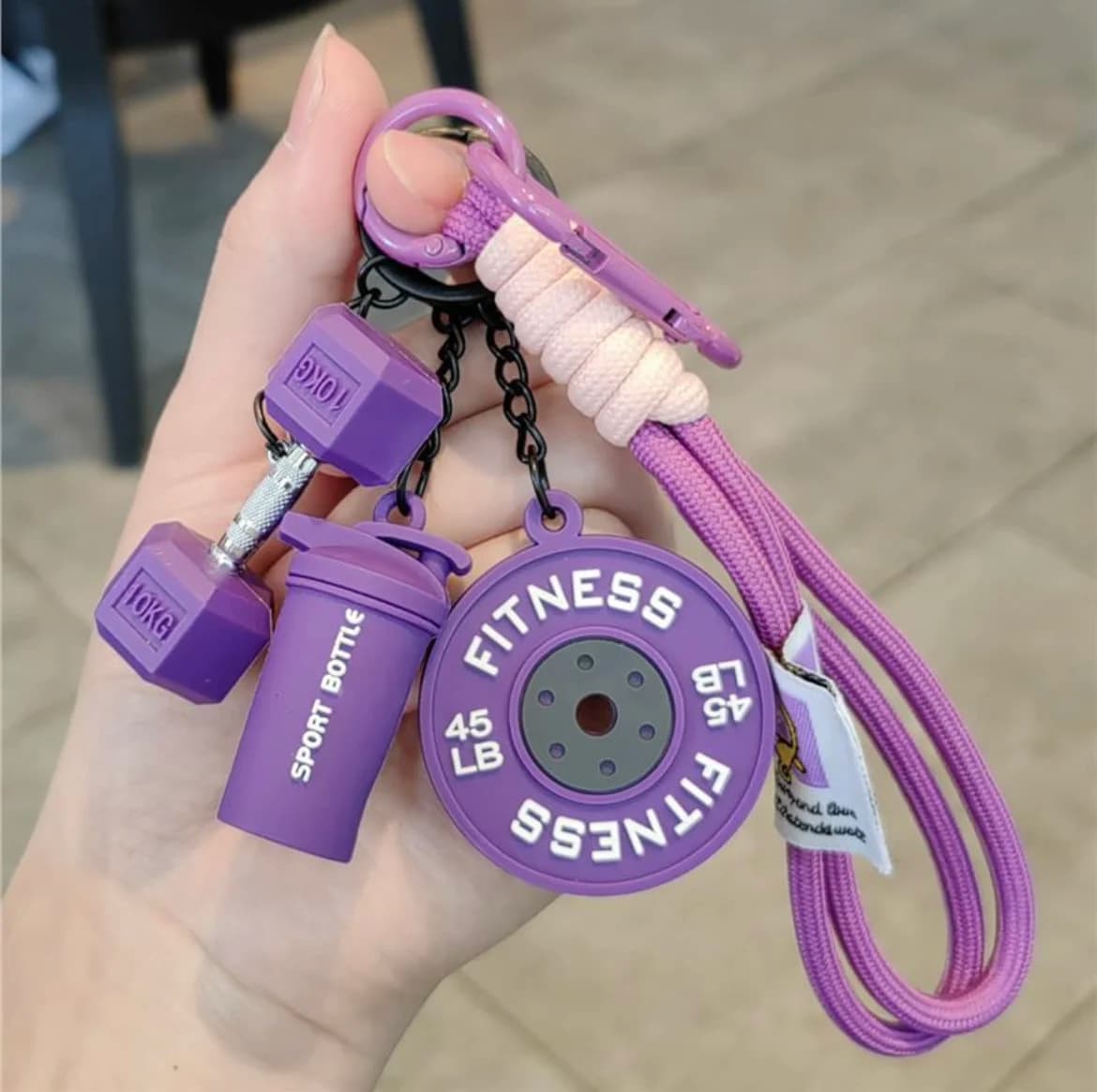 NEW! 2026 keyring with mini barbell discs and simulated handlebars in the shape of a water cup, with D buckle, creative pendant for bag