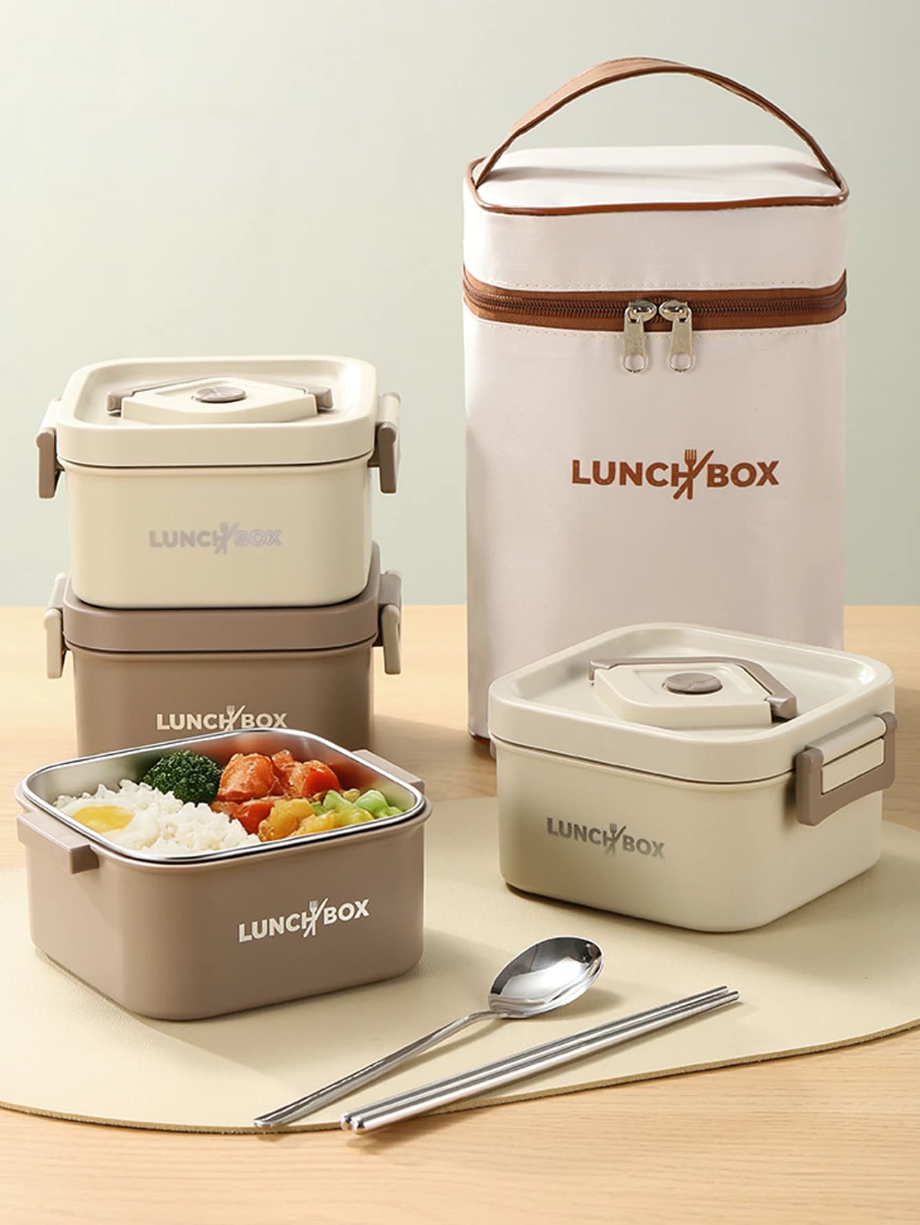Set di contenitori per il pranzo portatili e isolati da 1/3/5 pezzi, contenitore Bento impilabile in acciaio inossidabile per alimenti caldi con borsa termica.