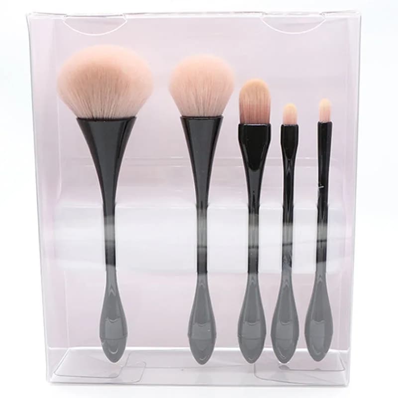 Set di 5 Pennelli per Trucco con Puff Rosa, Pennelli Cosmetici per Viso, Ombretto, Blush, Fondotinta + Custodia in Plastica